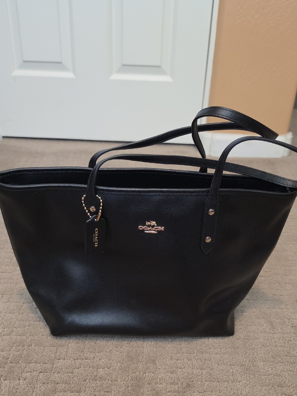 Coach Black Leather Tote with Gold Hardware